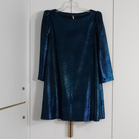 Free People Diamonds are Forever Dress Size S Blue Metallic Mini - Picture 2 of 6